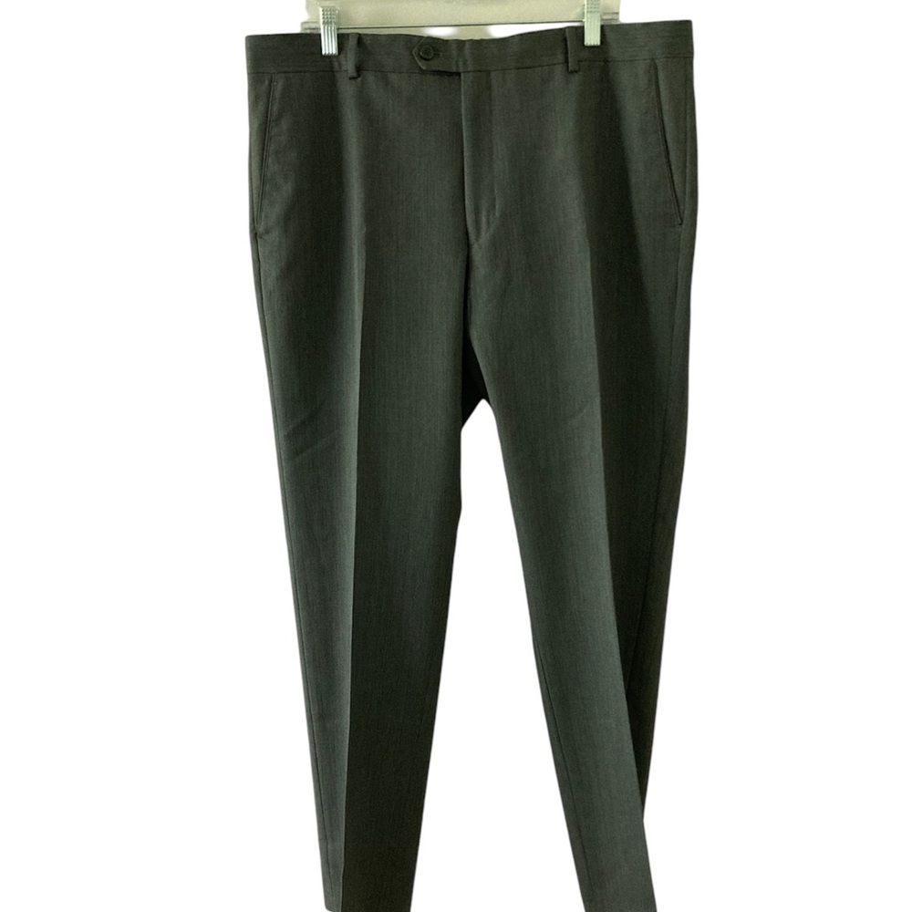 EGARA Men's GRAY 100% Wool FLAT FRONT Straight Leg MID-RISE Dress Pants Sz 38x32